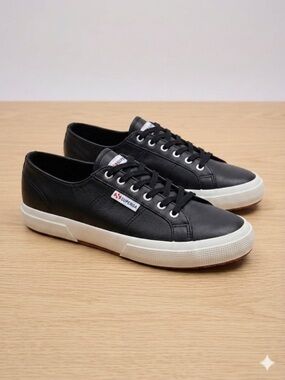 Superga Men's Platform Lace-Up Sneakers S8115BW Sz 8 US/41EU Black White Leather